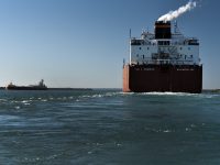 Paul R. Tregurtha meets Michigan Trader on the St. Marys River on 8-22-21. Roger LeLievre
