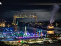 Bentleyville and a near-full moon illuminate Paul R. Tregurtha's Duluth departure. Adam Bjornberg image, December 6