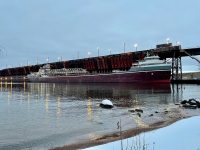 Wilfred Sykes loads at the dock in Marquette, quickly becoming a fairly common sight along the southern shores of Lake Superior. Mel Wilson image, December 12