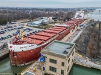 The vessel sits tall and proud while being raised in the lock. Bobby Dzz image, March 22, 2023