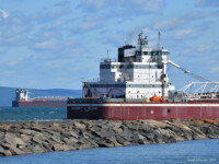 Joseph L. Block departs BNSF in Superior with 33,000 tons of pellets from Hibbing Taconite to Burns Harbor. David Schauer (Aug 2021)