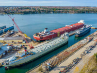 Alpena and Badger in drydock at Sturgeon Bay Tuesday with Roger Blough in the background. Chuck Zentmeyer Nov 2021