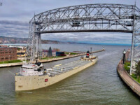 The oldest intact freighter active on the Great Lakes, Alpena, makes her first trip to the Twin Ports with cement for Lafarge, Superior. Sam Wallace (Oct 2021)